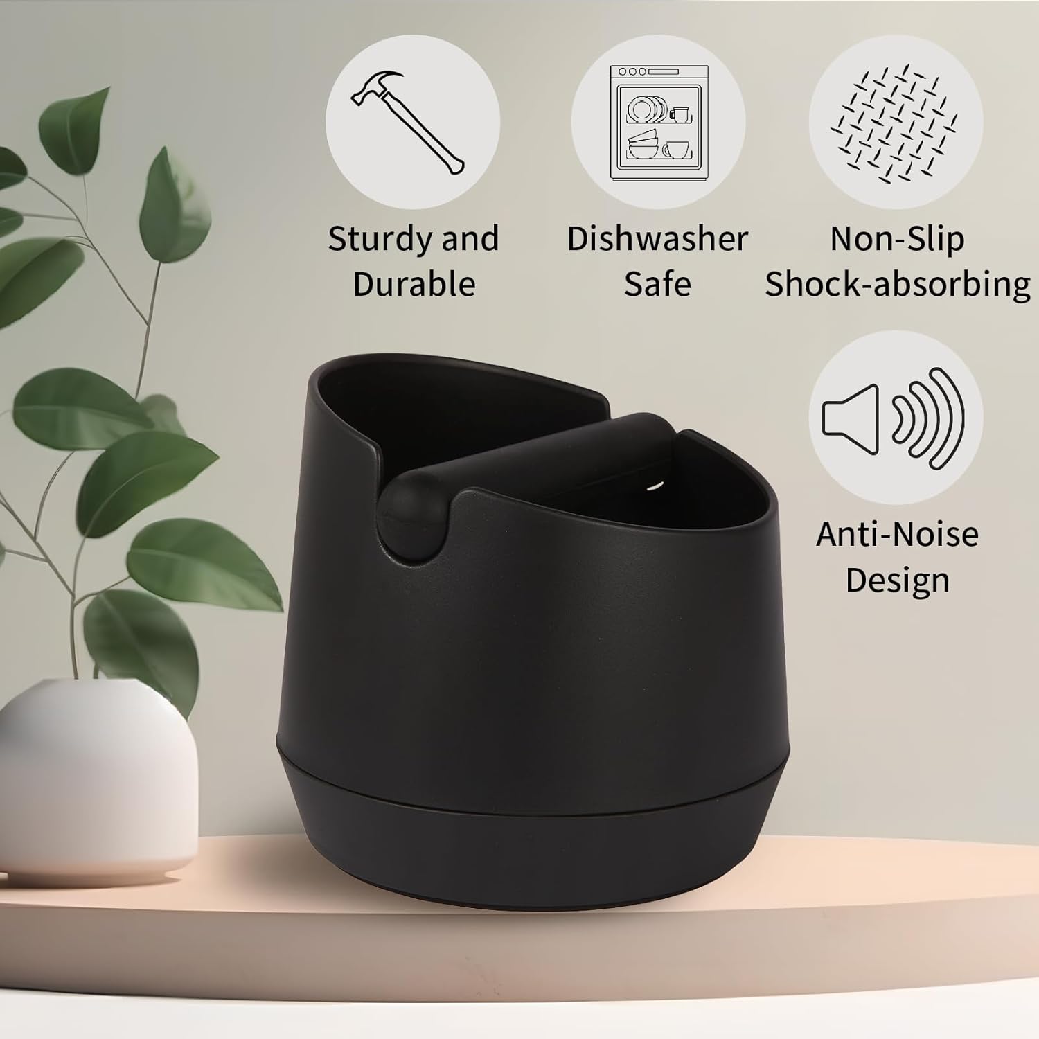 6 Inch Large Capacity Design Espresso Knock Box Tamping Mat Espresso Machine Accessories Set of 2 with Removable Knock Bar and Anti-Slip Base for Home Office Barista Tools for Bar Shop