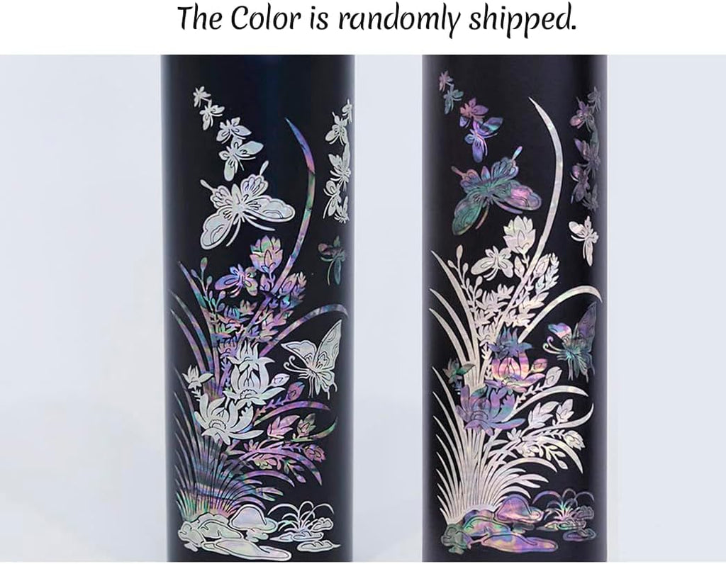 Mother of Pearl Design Stainless Steel Water Bottle 17 oz Leakproof Screw Cap Wide Mouth Double Wall Vacuum Insulated Travel Sport Water Flask Thermo Mug (Orchid Flower)