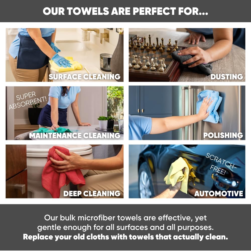 Microfiber Wholesale 12" x 12" Cleaning Cloths (50 Pack) Reusable Towels, Wash Rags, Dust Cloth, All-Purpose: Kitchen, Dish, Cars, Shop, Glass (Black)