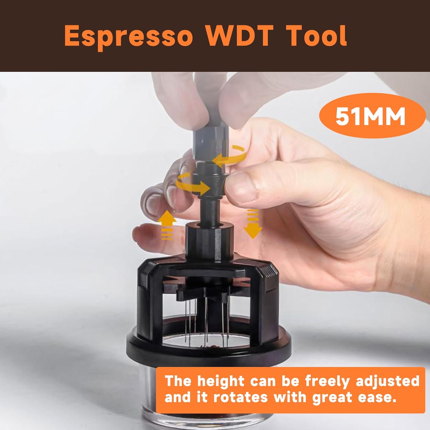 51mm WDT Tool ，Espresso Stirrer Distribution Tool,Compatible with Delonghi Portafilter 51mm,Adjustable Height,with Magnetic Suction