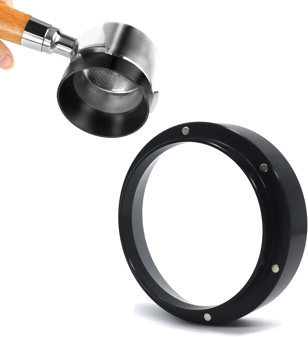 1pc Espresso Dosing Funnel 51/53/58mm Coffee Dosing Ring Aluminum Espresso Distribution Coffee Tool For Home Coffee Bar Shop College Dorm Room Apartment Essential Coffee Accessories (58mm, Black)