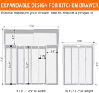 Silverware Organizer - Expandable Silverware Tray for Drawer, Adjustable Utensil Drawer Organizer for Forks, Knives, Kitchen Organizers and Storage, White