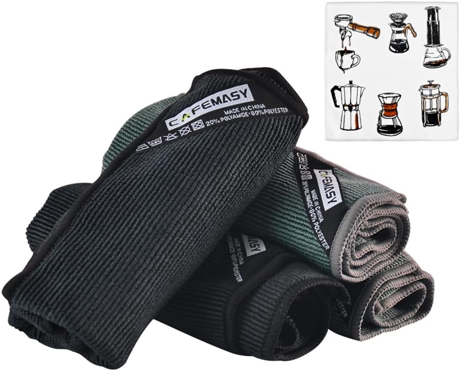 CAFEMASY Barista Towels Espresso Bar Accessories 4 Pack Soft Absorbent Non-Abrasive Micro Cleaning Cloth for Barista to Clean Steam Wand Coffee or Espresso Machine