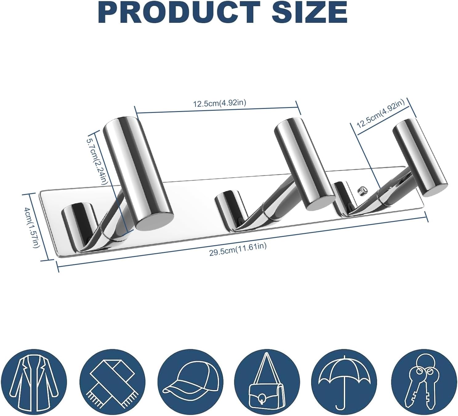 VAEHOLD Hat and Coat Wall Mount Rack - Hooks for Robes, Bags, Keys, and Towels - Bathroom Towel Hanger Organizer (Polished Chrome, “T“ Shape 3 Hooks 1 Pack)