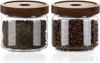Glass Jars with Airtight Wood Lids - 12 oz Small Kitchen and Pantry Storage Containers, Canisters for Chia Seed, Ground Coffee, Sugar, Spice, Salt, Salad, Matcha, Set of 2