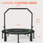 BCAN 40"/48" Foldable Mini Trampoline with Resistance Band, 450 LBS Adult Fitness Trampoline with Bungees, U Shape Adjustable Foam Handle, Stable & Quiet Indoor/Garden