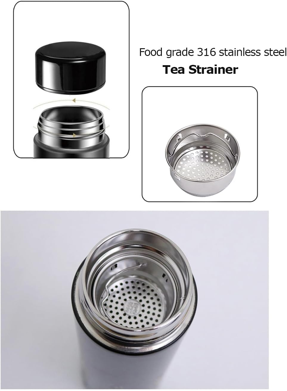 Mother of Pearl Design Stainless Steel Water Bottle with Tea Infuser Strainer 17 oz Leakproof Screw Cap Wide Mouth Double Wall Vacuum Insulated Travel Sport Water Flask Thermo Mug (Butterfly White)