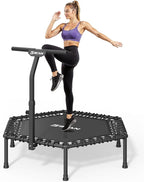 BCAN 51" Mini Hexagon Trampoline, Max Load 450 LBS Fitness Trampoline with T-Adjustable Handle Bar, Silent Bungees, Larger, More Stable, Quieter Exercise Rebounder for Adults Indoor/Garden Workout