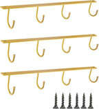 Mug Hanger Under Cabinet 3 Pcs Iron Mug Rack Wall Mounted Coffee Cup Rack Storage Organizer for Kitchen Dining Bar - Gold