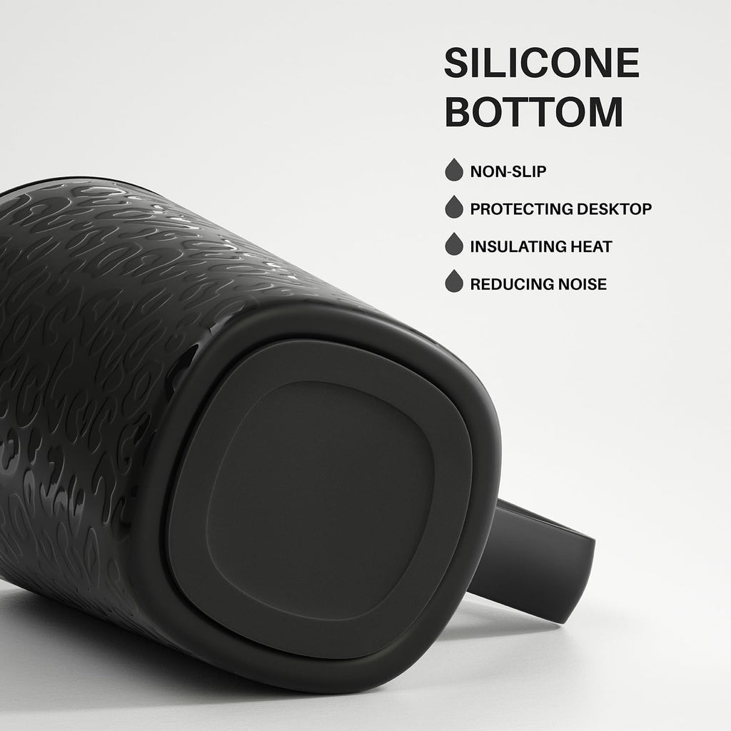 Ideus Vacuum Insulated Coffee Mug, 16oz Reusable Stainless Steel Thermal Double Walled cup with Handle and Slider Lid for Hot & Cold Beverages, BPA Free (Leapord Black)