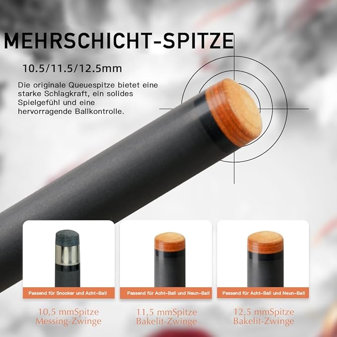 KONLLEN Carbon Fiber Pool Cue Stick Low Deflection Hand-Made Inlay Billiard Cue Ultra-Smooth Professional Feeling Billiard Pool Cue Sticks for Adults
