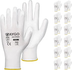 KAYGO Safety Work Gloves PU Coated-12 Pairs, KG11PB, Seamless Knit Glove with Polyurethane Coated Smooth Grip on Palm & Fingers, for Men and Women, Ideal for General Duty Work (Large, White)