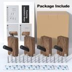 4 PCS Black Walnut Wood Wall Hooks, Adhesive Mounted & Wall Mounted Rustic Decorative Entryway Hooks, Mid Century Modern Natural Wooden Pegs for Hanging Coat Clothes Hat Bag Purse and Towel