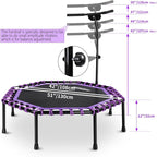 ONETWOFIT 51" Silent Trampoline with Adjustable Handle Bar, Fitness Trampoline Bungee Rebounder Jumping Cardio Trainer Workout for Adults…