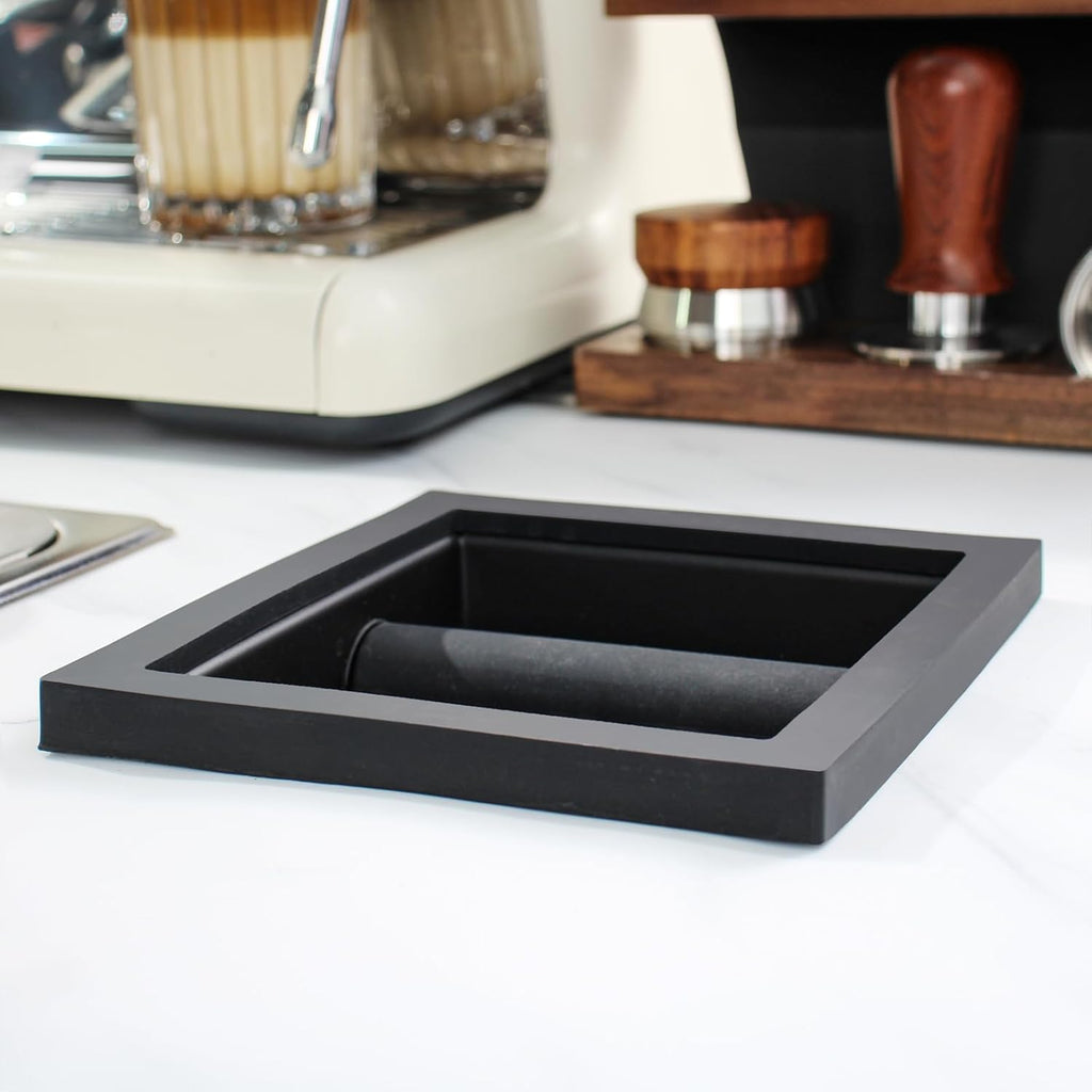 Espresso Coffee Ground Knock Box Chute, Built-in Desktop Waste Bucket, Stainless Steel Bottomless Knocking Residue Box (Rectangle)