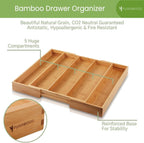 Purawood Kitchen Drawer Organizer - Expandable Utensil Drawer Organizer for Kitchen, Cutlery Tray & Silverware Organizer, 3-5 Slots - Bamboo Organizer for Utensils & Flatware (Natural)