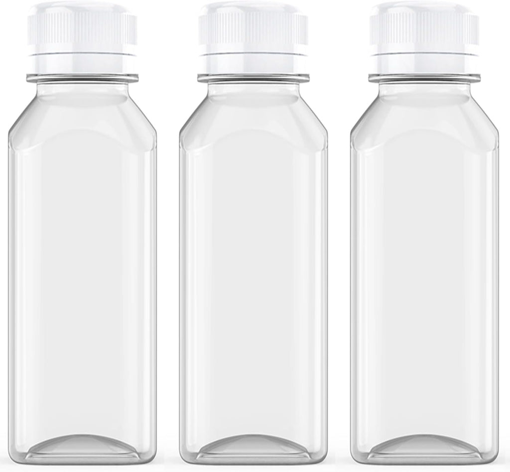 Axe Sickle 8 Pcs 8 Ounce Juice Bottles Plastic Milk Bottles Bulk Beverage Containers with Tamper Evident Caps Lids White for Milk, Juice, Drinks and Other Beverage Containers