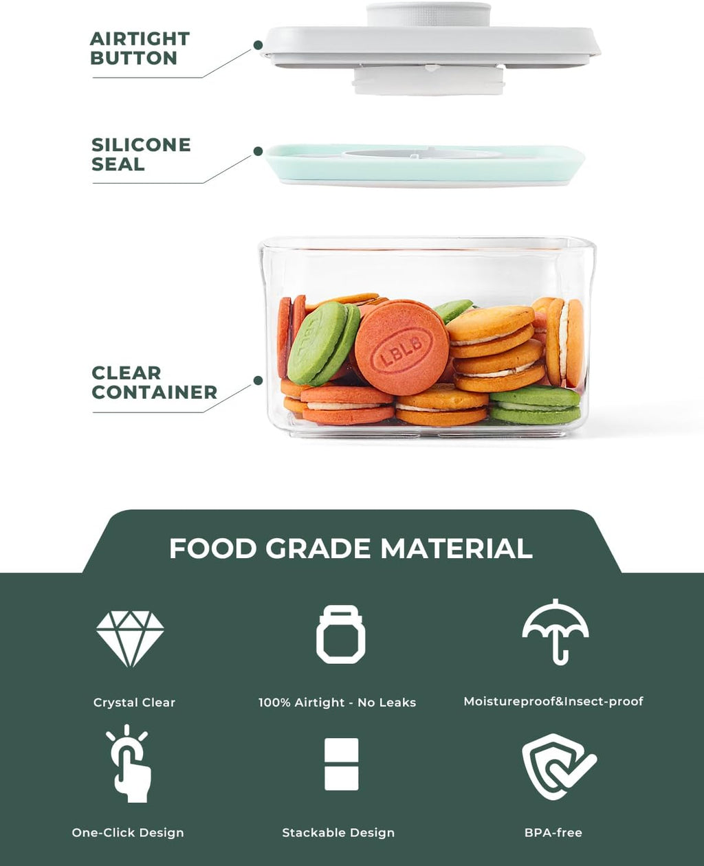 Mini Snack Container - 0.3 Qt Pop Food Storage Containers, BPA Free Small Food Containers with Lids, Food-Grade Air Tight Containers Candy Jars 320ml