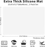 2MM Extra Thick Silicone Mats for Kitchen Counter, 23.6" x15.7" Non-Slip Waterproof Large Countertop Protector, Heat Resistant Mat, 2 Pack Silicone Craft Mat, Semitransparent