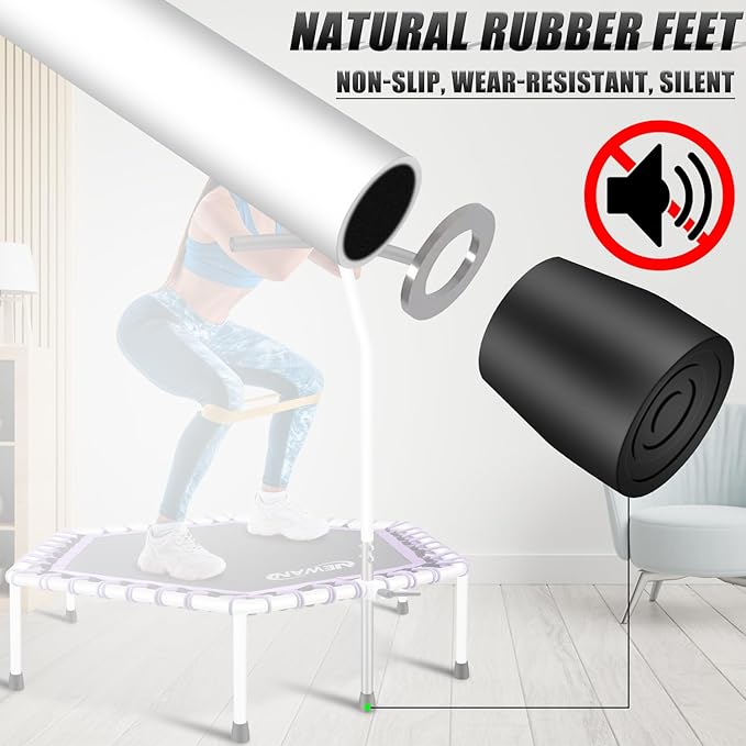Newan 48'' Fitness Trampoline with Adjustable Handle Bar, Silent Trampoline Bungee Rebounder Jumping Cardio Trainer Workout for Adults - Max Limit 330 lbs