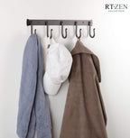 RTZEN Wall Mount Hook Set - Wrought Iron Decorative Rustic Metal Coat Hooks for Hanging - Handcrafted Classic Farmhouse Wall Mounted Black Hooks for Towel Robe or Hat Hanging - 5 Hook Rack