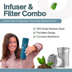 Farasi Tea Infuser for Loose Leaf Tea Smart Water Bottle with Fahrenheit Temperature Display, Stainless Steel, Insulated Coffee and Fruit Tea Infuser Bottle - Black Floral Tea Mug 15 oz