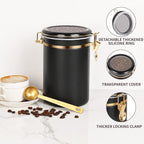 Yangbaga 304 Stainless Steel Coffee Canisters for Ground Coffee,3 x 63 OZ Coffee Container with Shelf Coffee Bean Storage, Food Storage Jar with Gold Airtight Locking Clamp and Spoon for Kitchen