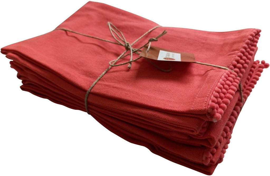 TARAN LIVING Kitchen Towels Cotton Solid Kitchen Dish Cloths Hand Towel Reusuable Dish Towel for Cleaning & Drying Tea Towels Set with Hanging Loop - 18"x28" Coral - Pack of 6