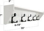 SKOLOO Wall Shelf with Hooks, 35-Inch White Coat Rack Wall Mount with Shelf Organizer - Lightweight & Sturdy, 5 Tri Hooks - Perfect for Entryway, Hallway, Living Room, Bedroom, Mudroom