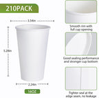LITOPAK 210 Pack 16 oz Disposable Paper Coffee Cup, Hot/Cold Beverage Drinking Cups for Water, Paper Coffee Cups, White Hot Coffee Cups, Suitable for Party, Picnic, Travel, and Events