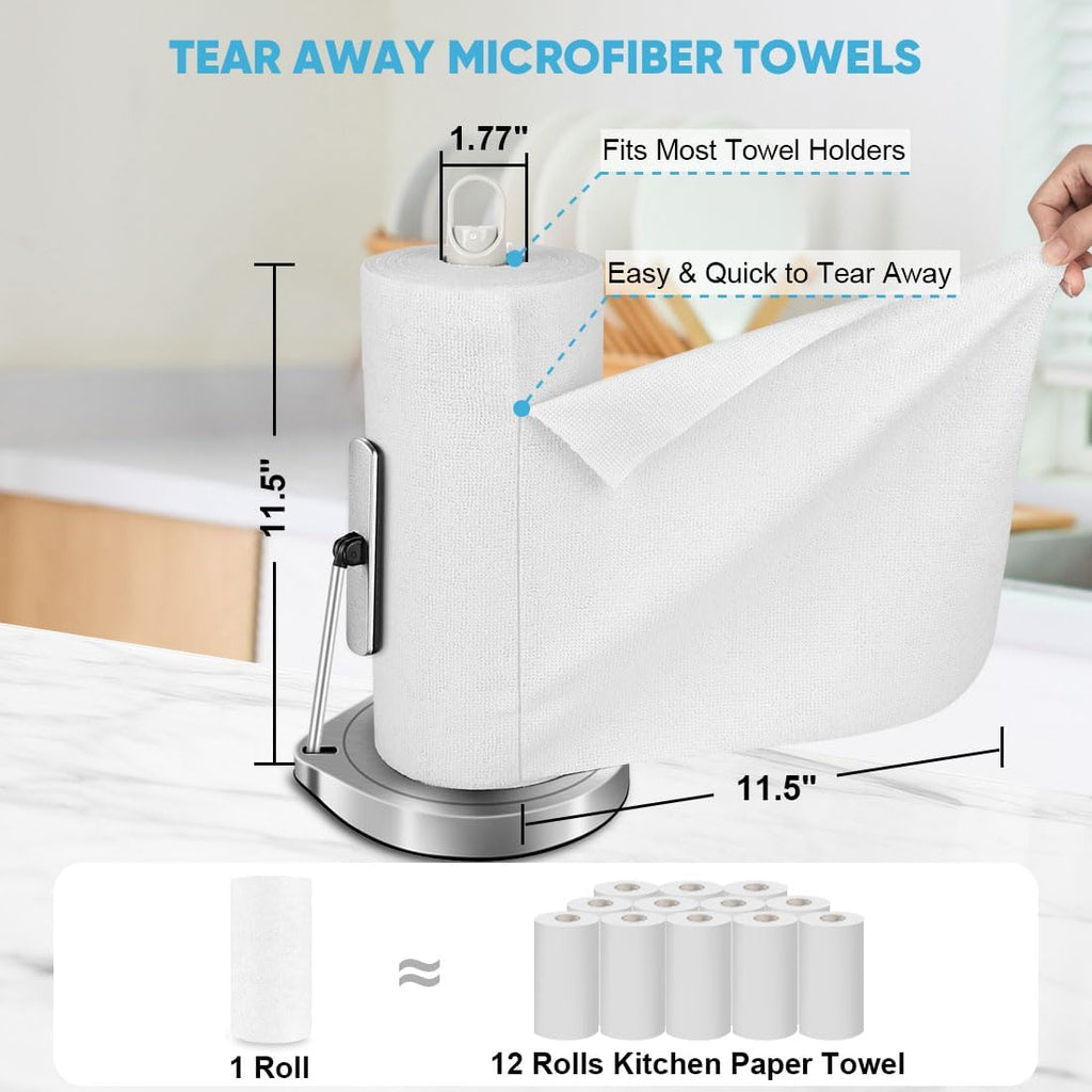 AIDEA Microfiber Cleaning Cloth Roll, White 50PK, Tear Away Reusable Paper Towels, Commercial Shop Rags, Microfiber Towels for Cars, Lint Free Rags for House, Kitchen, Automotive, 11.5"×11.5"