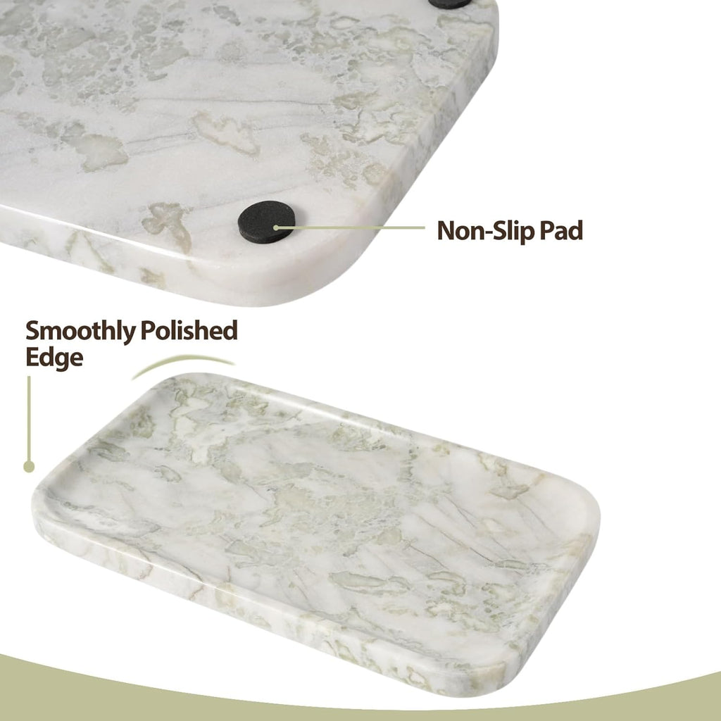 Marble Vanity Tray, Large Stone Bathroom Tray for Countertop, 14'' African Gem Genuine Marble Decorative Tray for Dresser, Green Kitchen Trays for Counter,Perfume Storage, Non-Resin/Ceramic