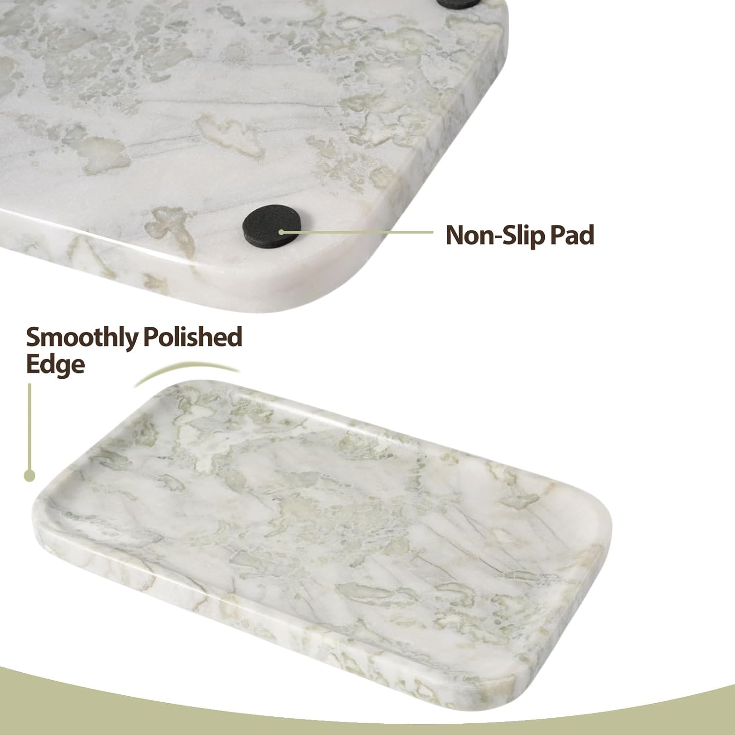 Marble Vanity Tray, Large Stone Bathroom Tray for Countertop, 14'' African Gem Genuine Marble Decorative Tray for Dresser, Green Kitchen Trays for Counter,Perfume Storage, Non-Resin/Ceramic