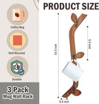 3 Pack Wood Coffee Mug Wall Rack with 9 Hooks Wall Mount Coffee Cup Holder Wooden Espresso Cup Holder Tree Brown Mug Stand Display Wall Mounted Cup Drying Rack for Kitchen Cafe