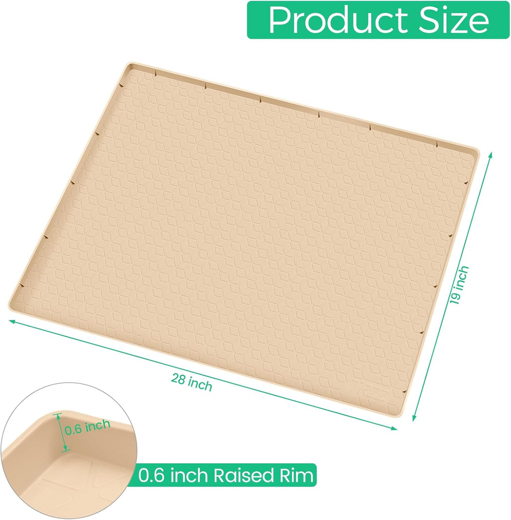 TRZZ Silicone Waterproof Under Sink Mat 28" x 19", Drip Tray and Cabinet Liner for Kitchen and Bathroom, Prevents Water Damage and Organizes Cabinets (Beige)