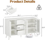 Soohow Farmhouse Buffet Cabinet, 55.5" Coffee Bar with 3 Drawers and Pop-Up Doors, Large Rustic Sideboard for Dining Room, Kitchen, Hallway, and Living Room