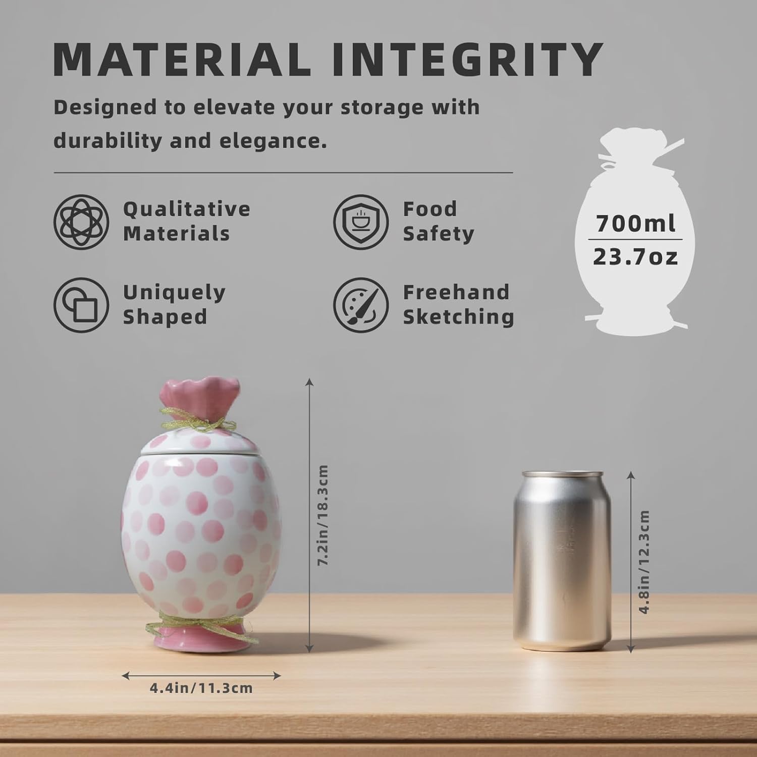 Cute Storage Jars with Airtight Lid, Funny Candy Shape Ceramic Food Container, Cookie Canister for Coffee Bean, Sugar, Tea, Spices, Cereal, Nuts, Dog Treat-700 ml / 23.7 oz(Pink Dots)