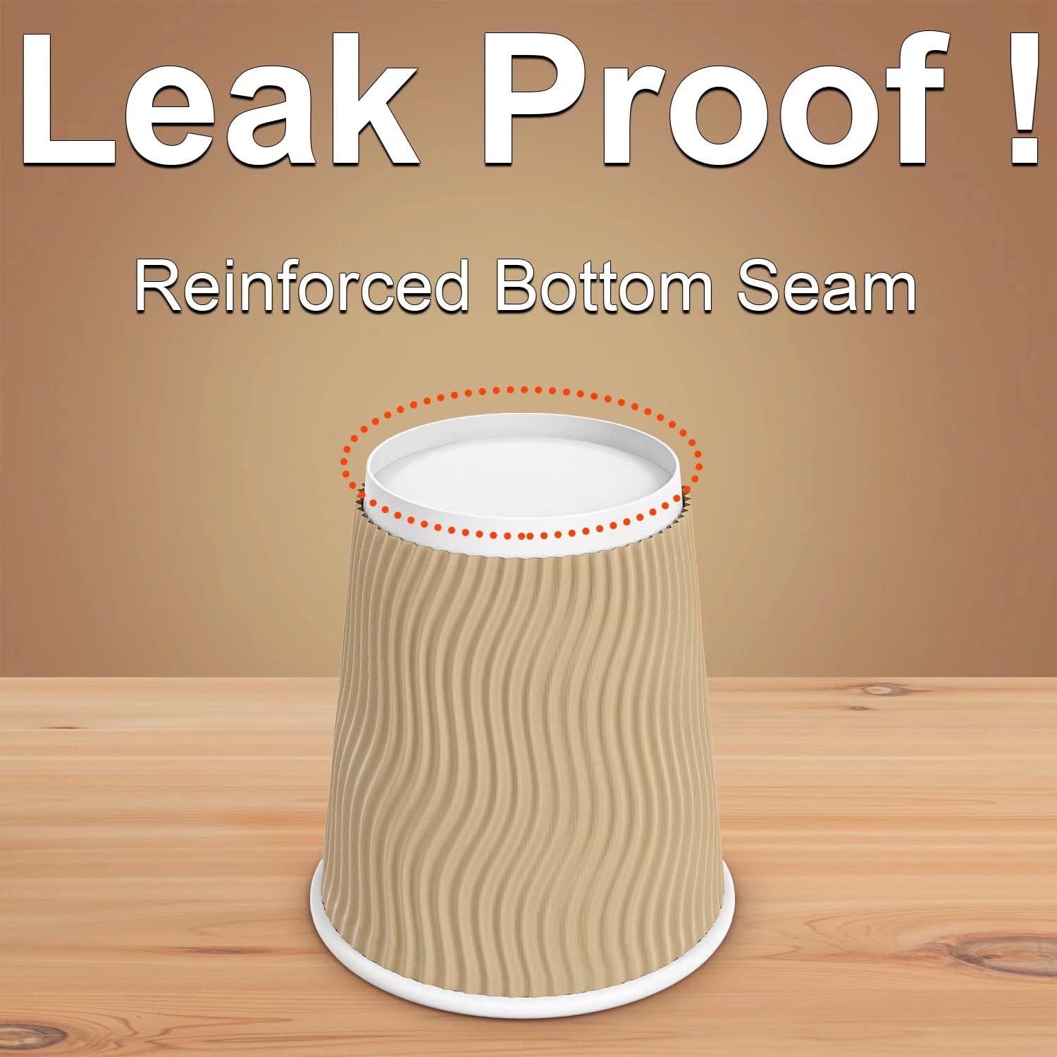 Hot 8 oz Disposable Insulated Corrugated Sleeve Ripple Wall Paper Coffee Cups for Drink, 100,8oz, Brown,Hot Coffee Cups