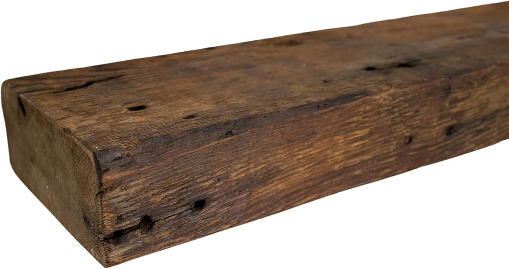 Modern Timber Craft Reclaimed Wood Fireplace Mantel Shelf | Solid Rustic American Barnwood with Floating Shelf Brackets | 2.75" Thickness | 54" L x 5" D, Rustic Original - Oiled