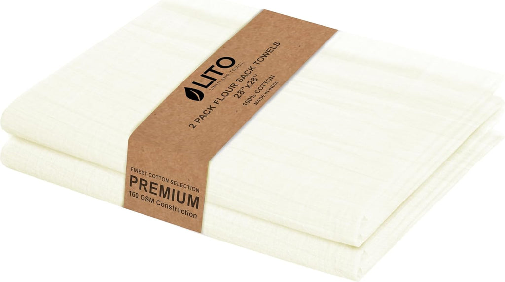 LITO LINEN AND TOWEL Flour Sack Towels – 100% Cotton, 28x28 Inches, Highly Absorbent, Embroidery-Ready Tea Towels for Kitchen & Crafts, Farmhouse Decor, Pack of 2 Natural