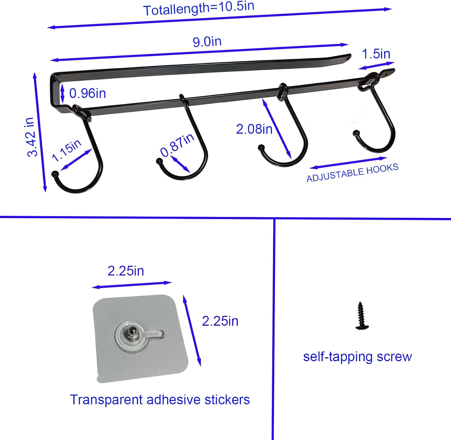 Adjustable Mug Hooks - Secure & Sturdy-Designed for Ease of Use & Durability-Ideal for Kitchens & Pantry Storage-Black Finish for a Sleek & Modern Look