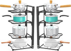 2 Pack Pot and Pan Organizer Rack, Heavy Duty Carbon Steel, Adjustable Tiers, Rustproof, Space Saver
