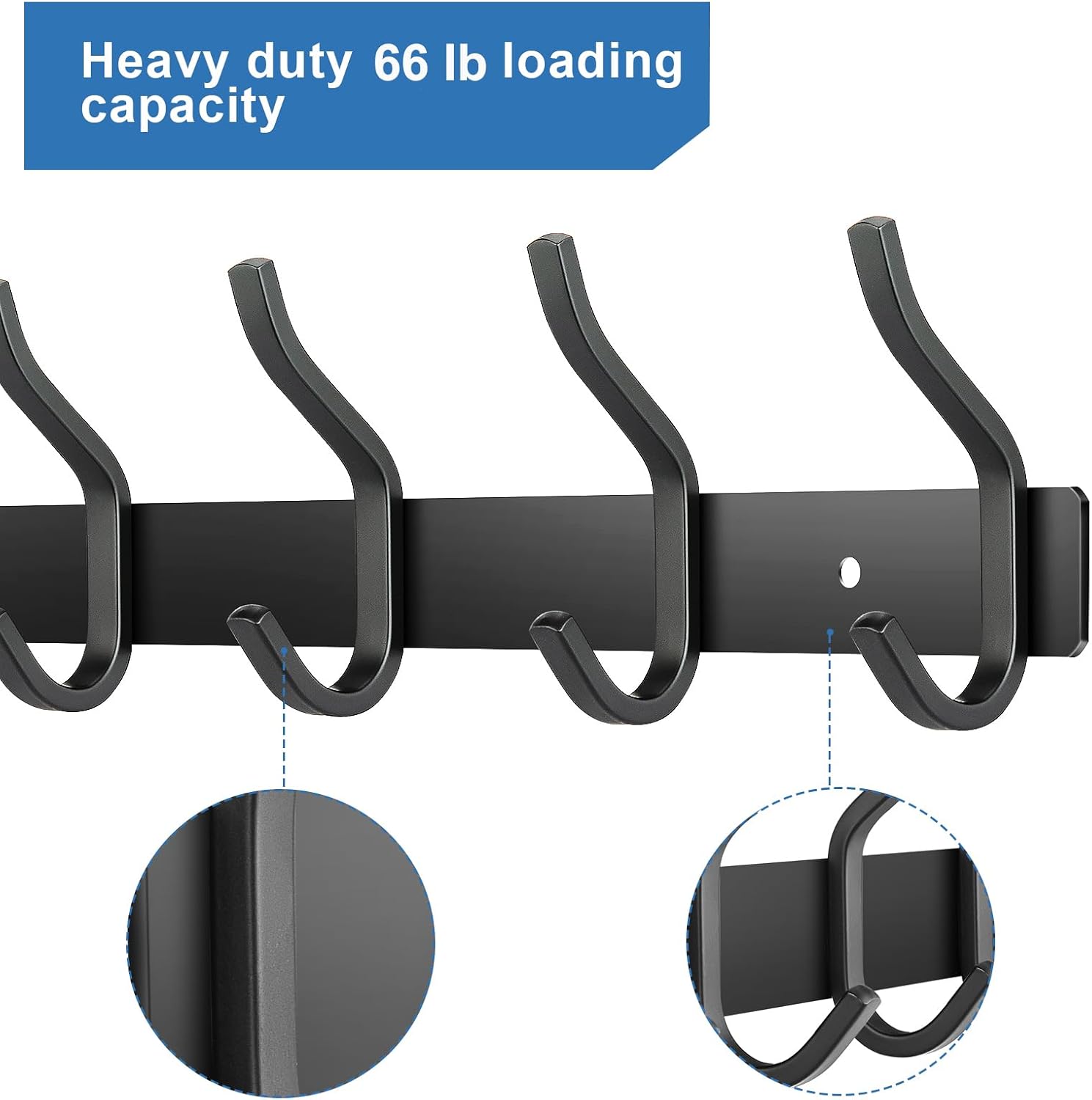 Wall Hooks Heavy Duty, 17 Inch Coat Rack Wall Mount with 6 Hooks, Black Wall Hooks for Hanging Backpack, Bag, Purse, Clothes, Hat, Coat, Towel | Entryway & Bathroom Storage Organization Hanger