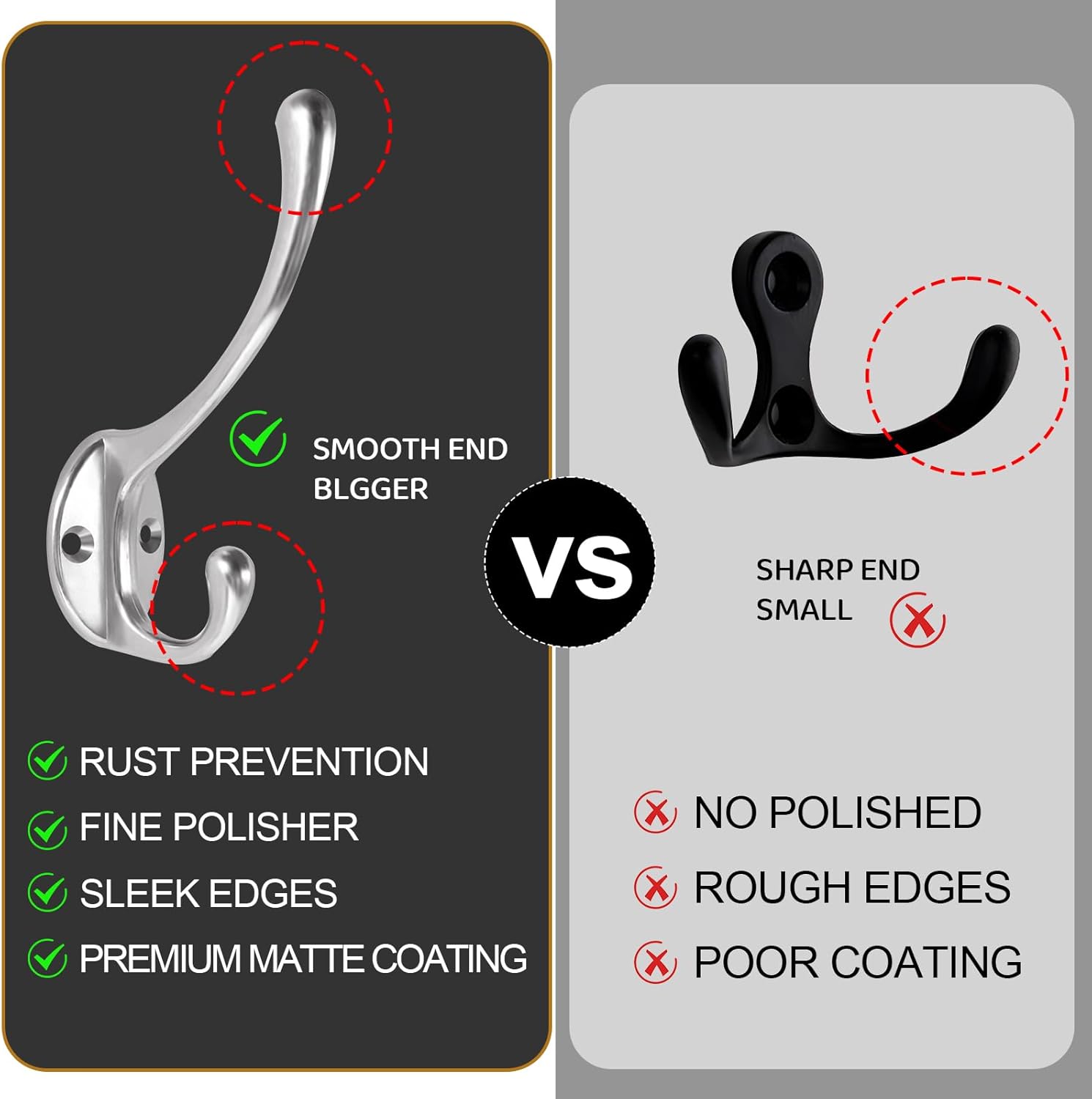 Wall Hooks for Hanging, 10-Pack Heavy Duty Metal Coat Hooks, for Living Room, Bathroom, Kitchen, Bedroom for Towel, Hat, Key, Closet, Bag (Silver)