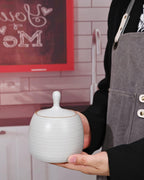 Retro Kitchen Canisters Ceramic Food Storage Jar Roud Shape with Silicone Airtight Lid for Tea, Coffee, Nuts, Herb, Spice, Sugar (White)