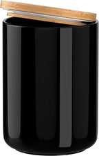 ALYC White Ceramic 1050mL 4 cup Food Storage Canister with Airtight Bamboo Lid and Silicone Seal Container for Counter - Great for Flour Coffee Sugar Treat Snack Caddy (Black)