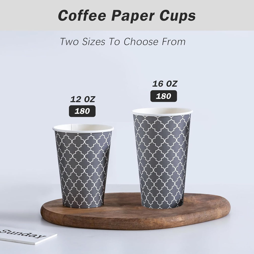 Lamosi Coffee Cups 12 oz 180 Pack, Disposable Paper Coffee Cups, Disposable Cups,12 oz Hot Cup,12oz Paper Insulated Cup for Cold Hot Drinks (No Lids)