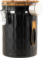 TEDSWAIT Coffee Container with Sealed Cantilever Lid and Scoop, Airtight Stainless Steel Kitchen Food Storage Canister with Date Tracker, 1.8L (Black)