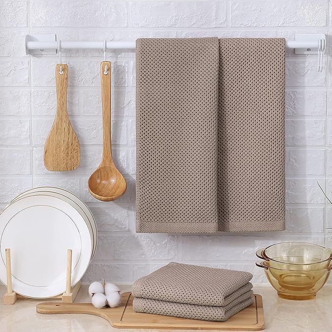 Kitinjoy 100% Cotton Waffle Weave Kitchen Towels, 6-Pack Super Soft and Absorbent Dish Towels for Drying Dishes, Kitchen Hand Towels, 13 in x 28 in, Mixed Color