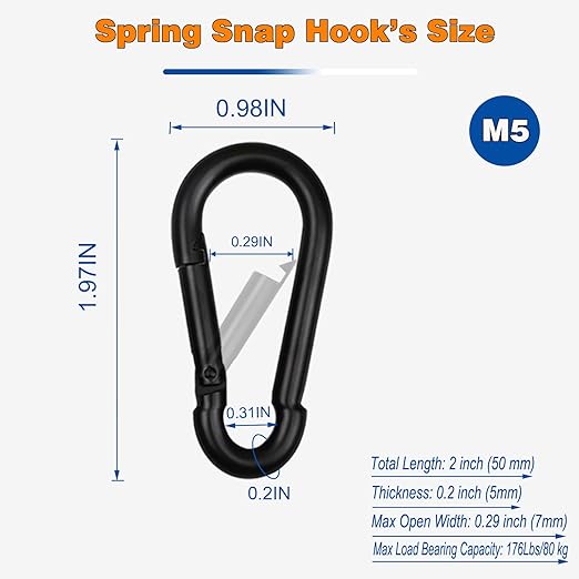 Small Carabiner Clip,15Pcs 2Inch Black Carabiners Clips M5 Alloy Steel Spring Snap Hook,Locking Carribenares for Climbing Hiking Camping Fishing